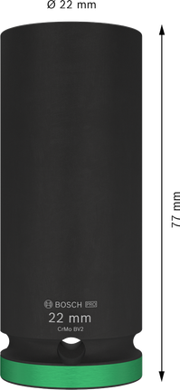 Vaso de impacto Bosch PRO de 1/2", 22 mm de profundidad y 77 mm de longitud.